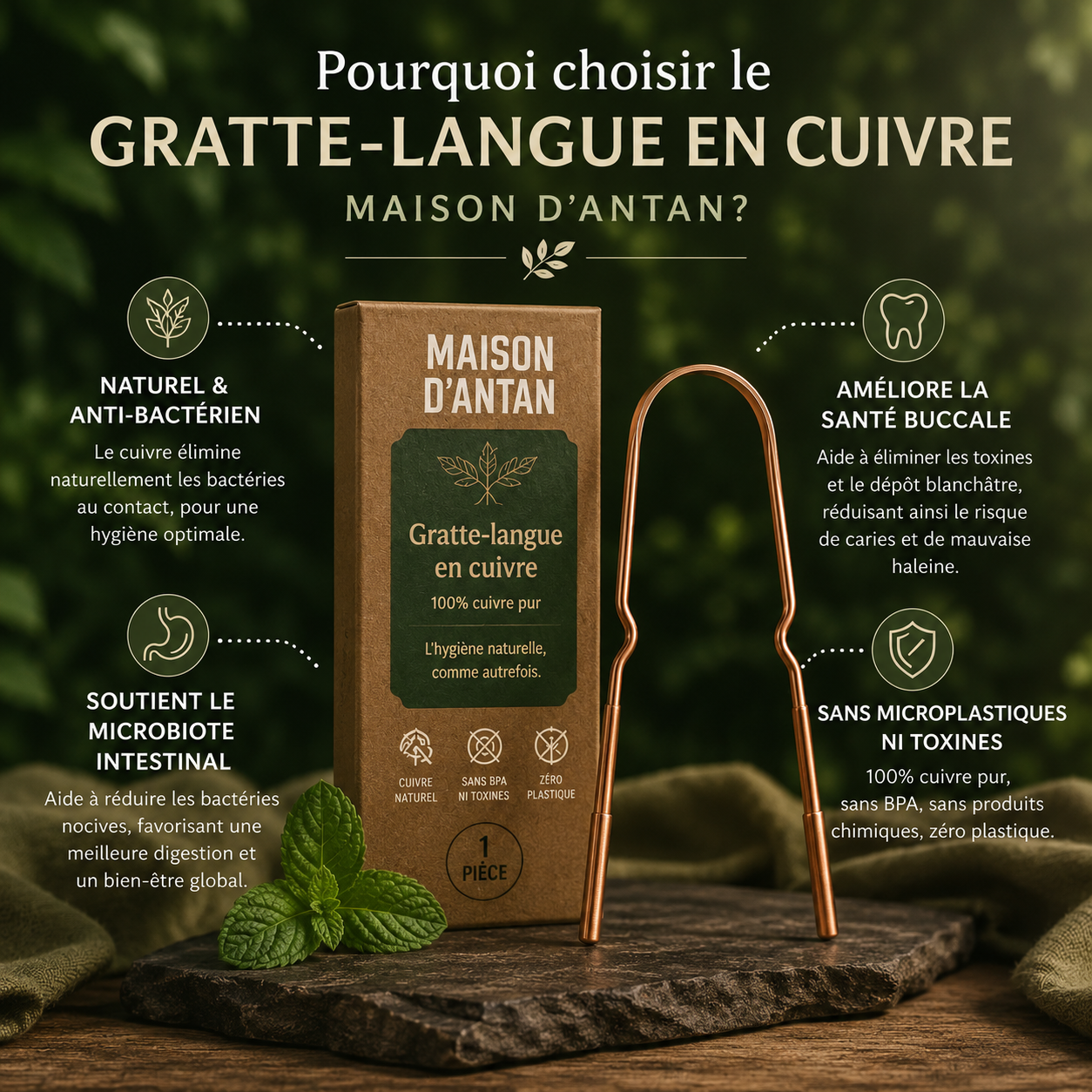 Le Cuivre d'Antan, gratte-langue en cuivre pur
